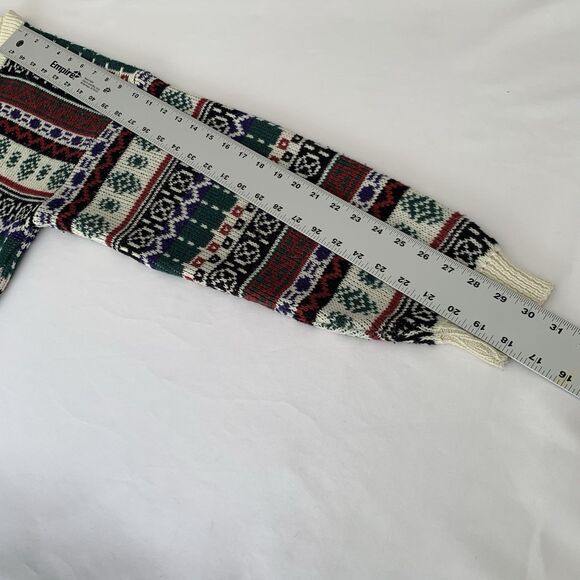 VTG 80s 90s Cardigan Sweater Men L Beige Colorful Geometric Grandpa Holiday - Picture 7 of 7